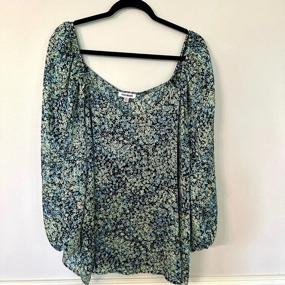 Steve Madden Women’s 3/4 Sleeve Square Neck Black Multi Floral Top Size 2X NWT - Picture 2 of 8